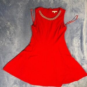 Vintage Red beaded dress with adjustable straps and zipper back. Women Size: 16